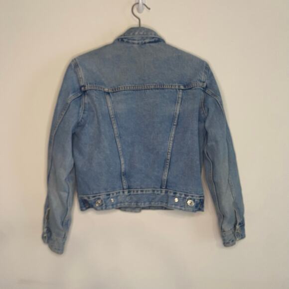 Zara Womens Blue Denim Lined Sherpa Jean Jacket Small Cropped Country Western - Picture 7 of 16